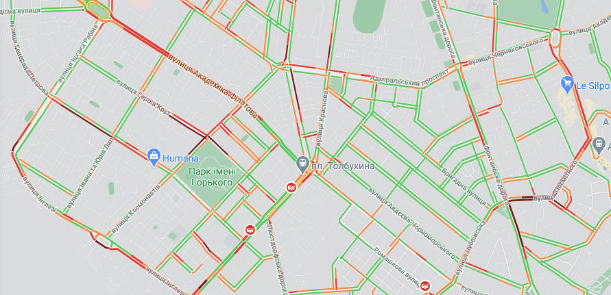 Предновогодний ажиотаж: в каких районах Одессы образовались пробки. Фото: GoogleMap