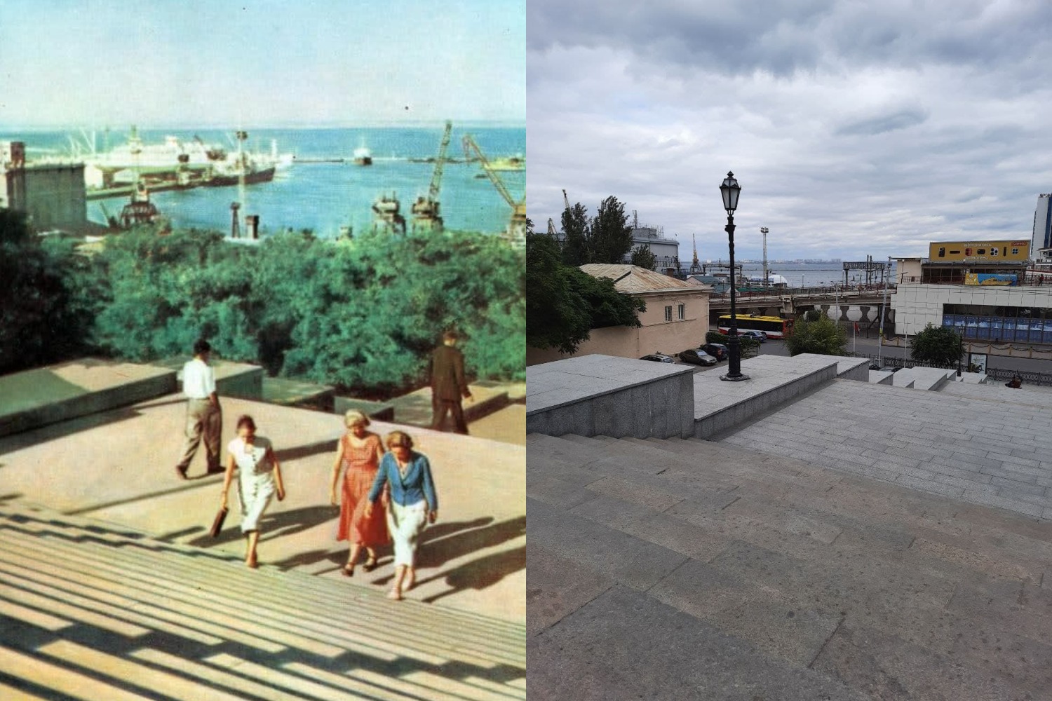 Потемкинская лестница. 1962 - 2021 год. Фото Г. Угриновича (слева), Марина Повертайло (справа)