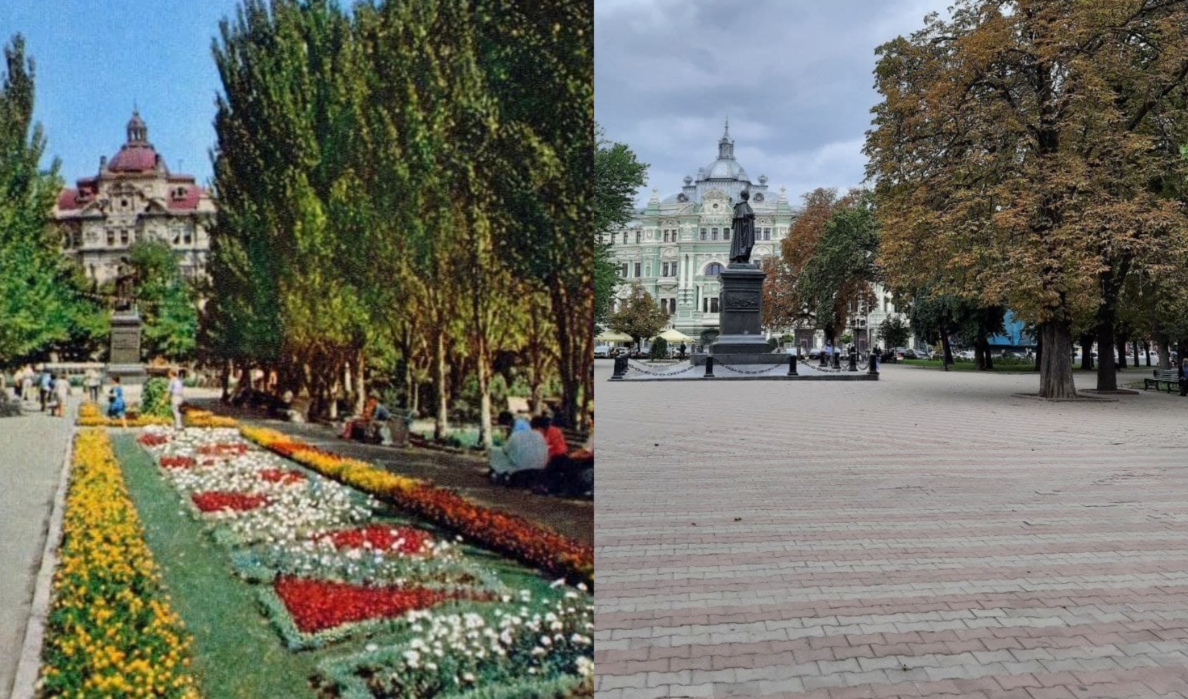 Соборная площадь. 1960-е - 2021 года. Фото: А. Подберезский (слева), Марина Повертайло (справа)