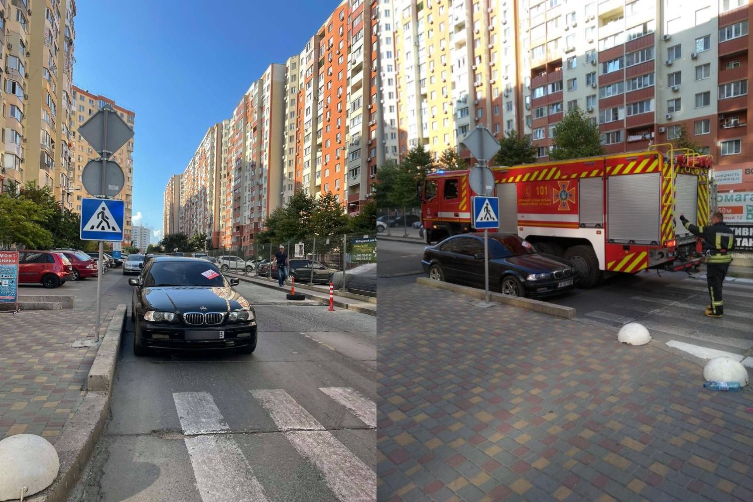 В ЖМ "Радужный" авто мешало проезду машины спасателей. Фото: Bogdan Lyutenko