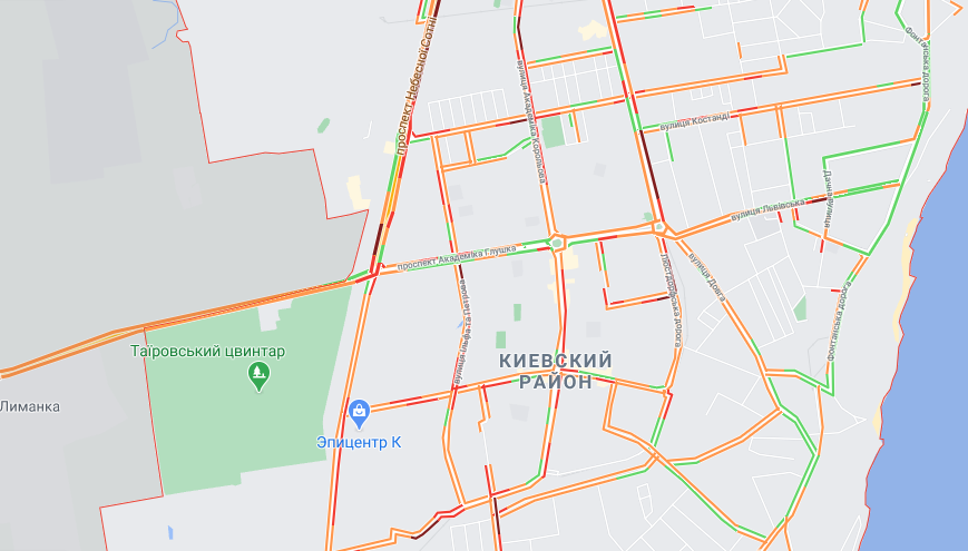 Пробки и сильный гололед: какая ситуация на дорогах в Одессе. Фото: GoogleMap