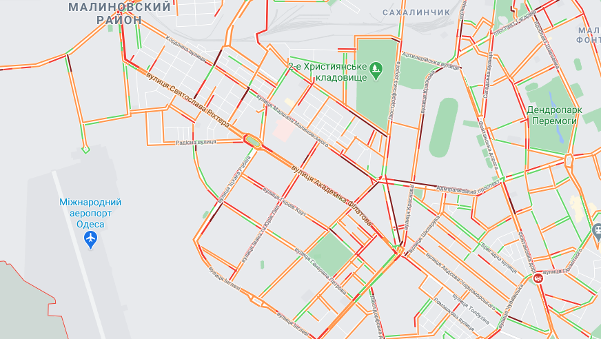 Пробки и сильный гололед: какая ситуация на дорогах в Одессе. Фото: GoogleMap