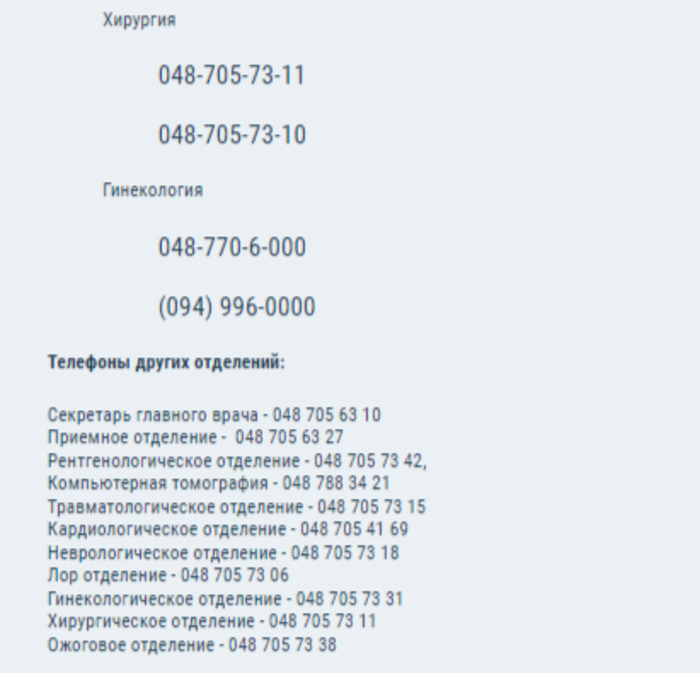 Номера телефонов отделений в больнице водников