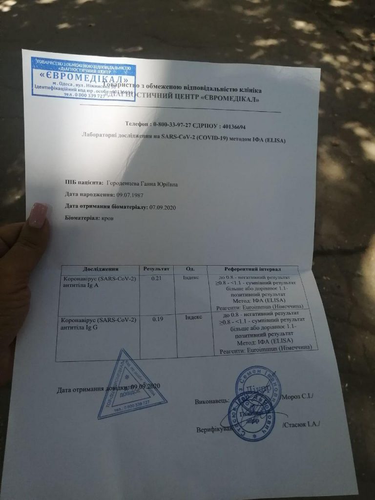 Поддельная справка с негативным результатом теста на коронавирус. Фото: "УСИ"