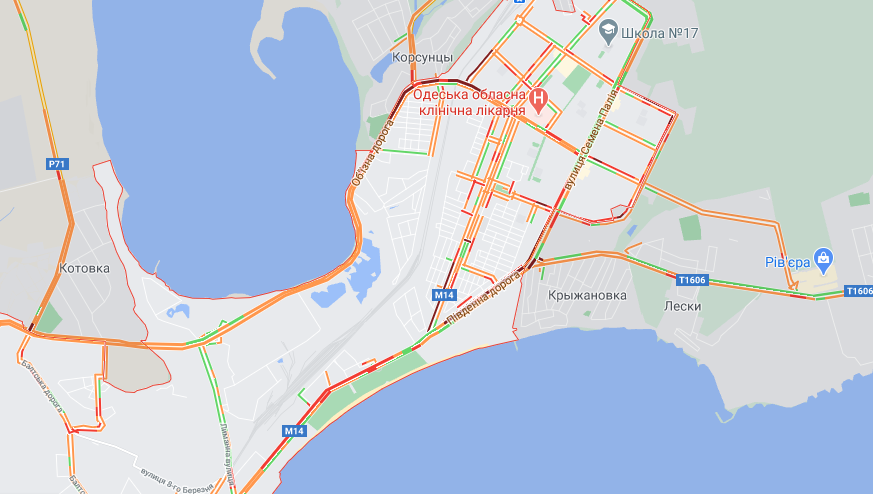 Пробки и сильный гололед: какая ситуация на дорогах в Одессе. Фото: GoogleMap