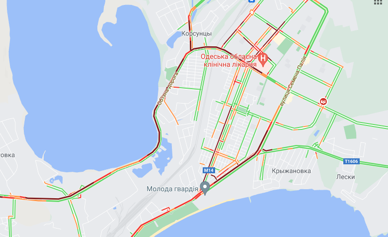 Из-за Крестного хода на Окружной дороге образовались пробки. Карта: Google