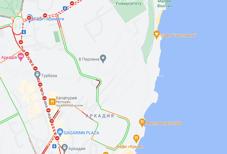 Из-за перекрытия дорог в Одессе заблокировали район Гагаринского плато. Карта: Google