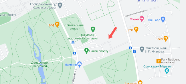 Территория санатория "Аркадия" теперь закрыта для прохода со стороны Дворца спорта. Карта: Google