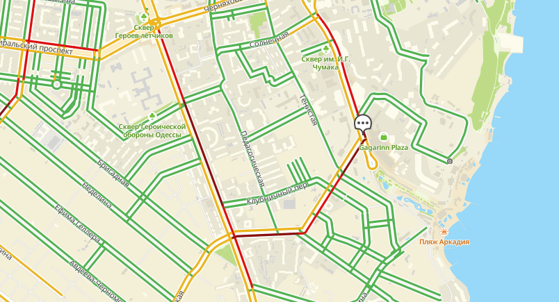 Пробки в Аркадии 13 октября 2021 года. Карта: 2ГИС