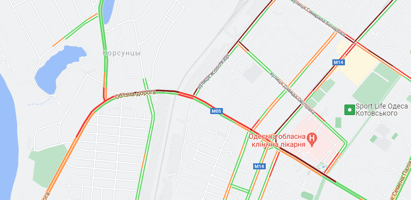 Пробки на Объездной дороге 14 июля 2021 года. Карта: Google