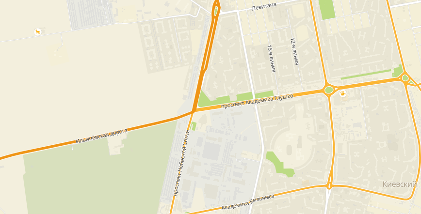 Перекресток проспектов Небесной Сотни и Академика Глушко. Карта: 2ГИС