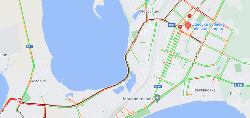 Какая обстановка на дорогах Одессы 22 июля 2021 года. Карта: Google