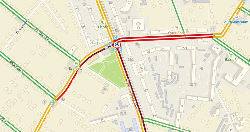 Пробки на 5-й станции Большого Фонтана в Одессе 29 ноября 2021 года.
