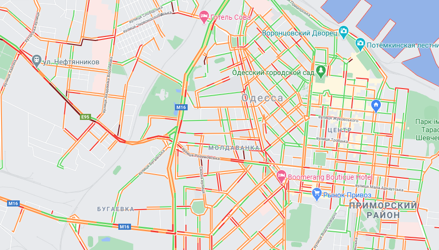 Пробки и сильный гололед: какая ситуация на дорогах в Одессе. Фото: GoogleMap