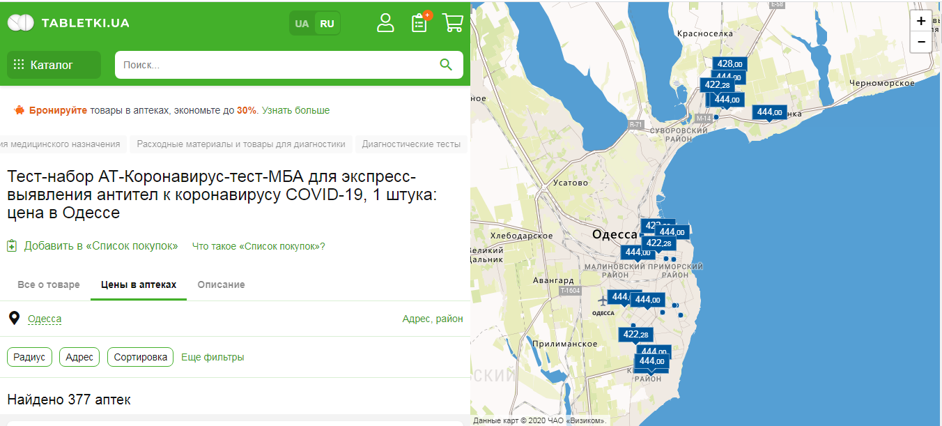 Скриншот с сайта tabletki.ua