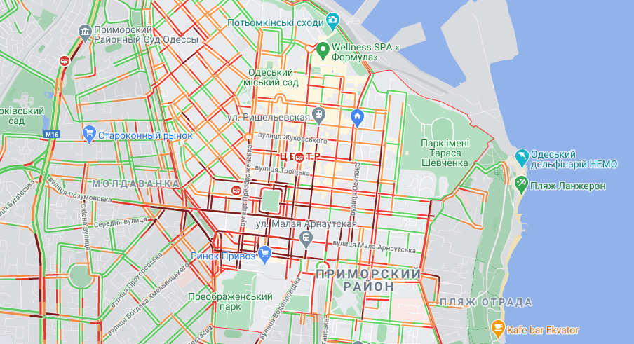 Предновогодний ажиотаж: в каких районах Одессы образовались пробки. Фото: GoogleMap