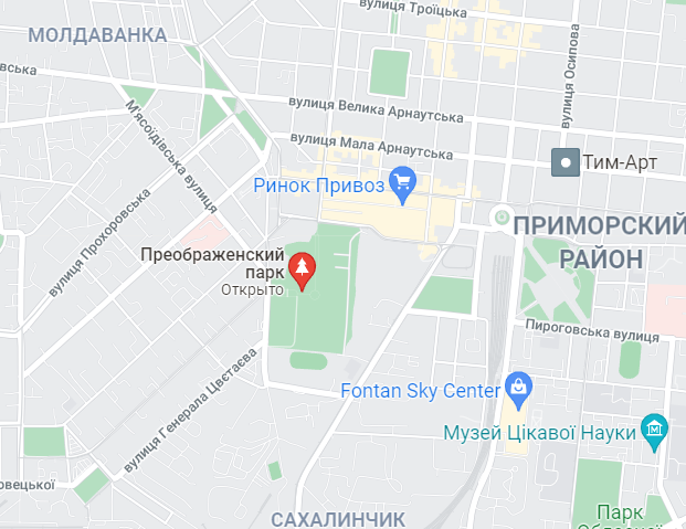 Расположение Преображенского парка в Одессе, где случилась трагедия