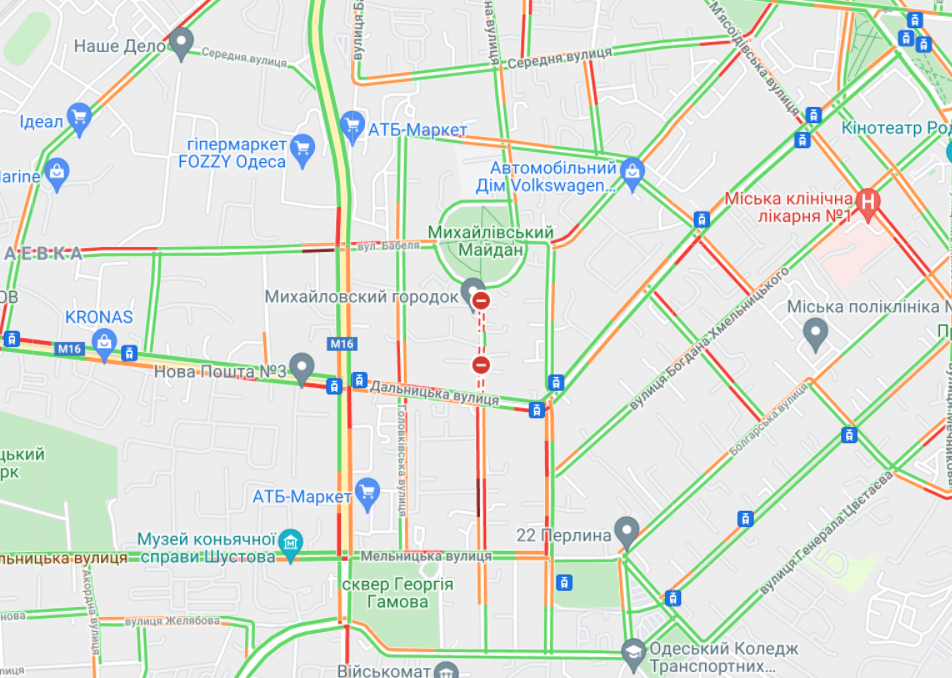 Где в Одессе пробки 29 октября 2021 года. Фото: google.com/maps
