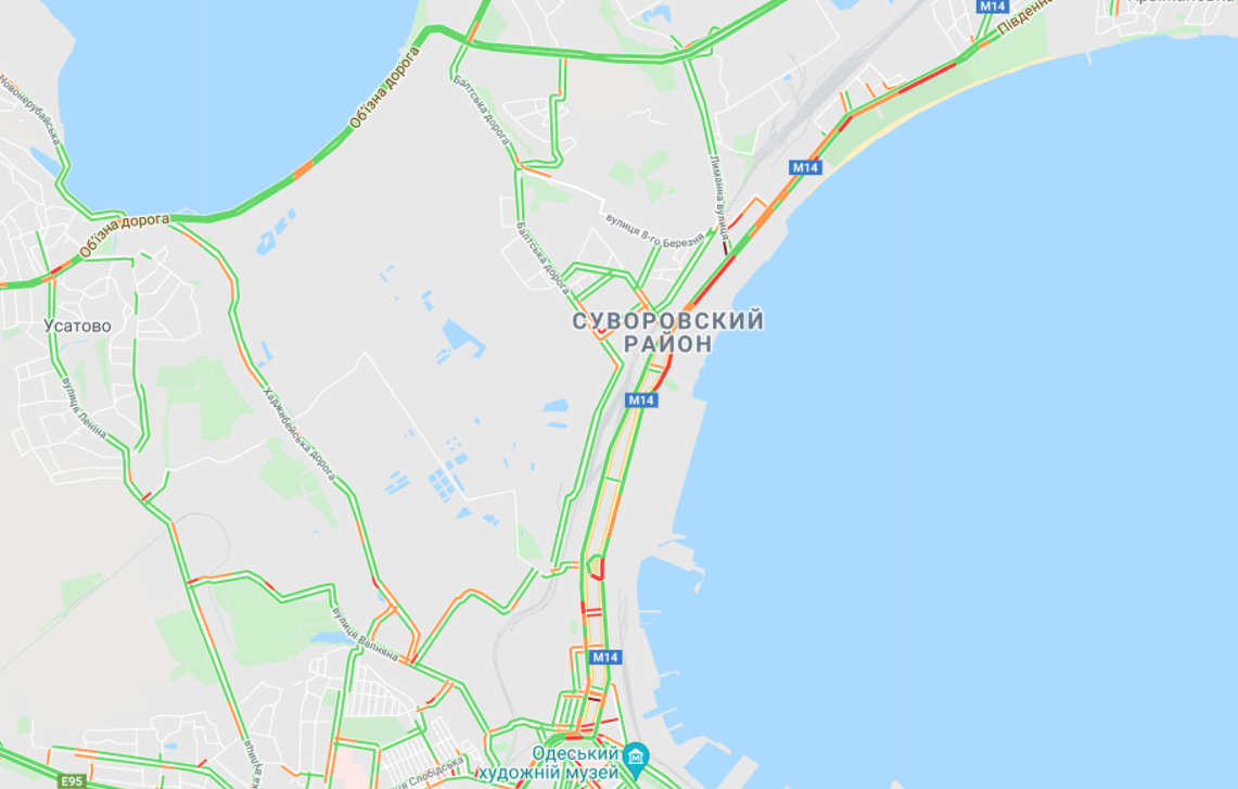 Где в Одессе пробки 29 октября 2021 года. Фото: google.com/maps