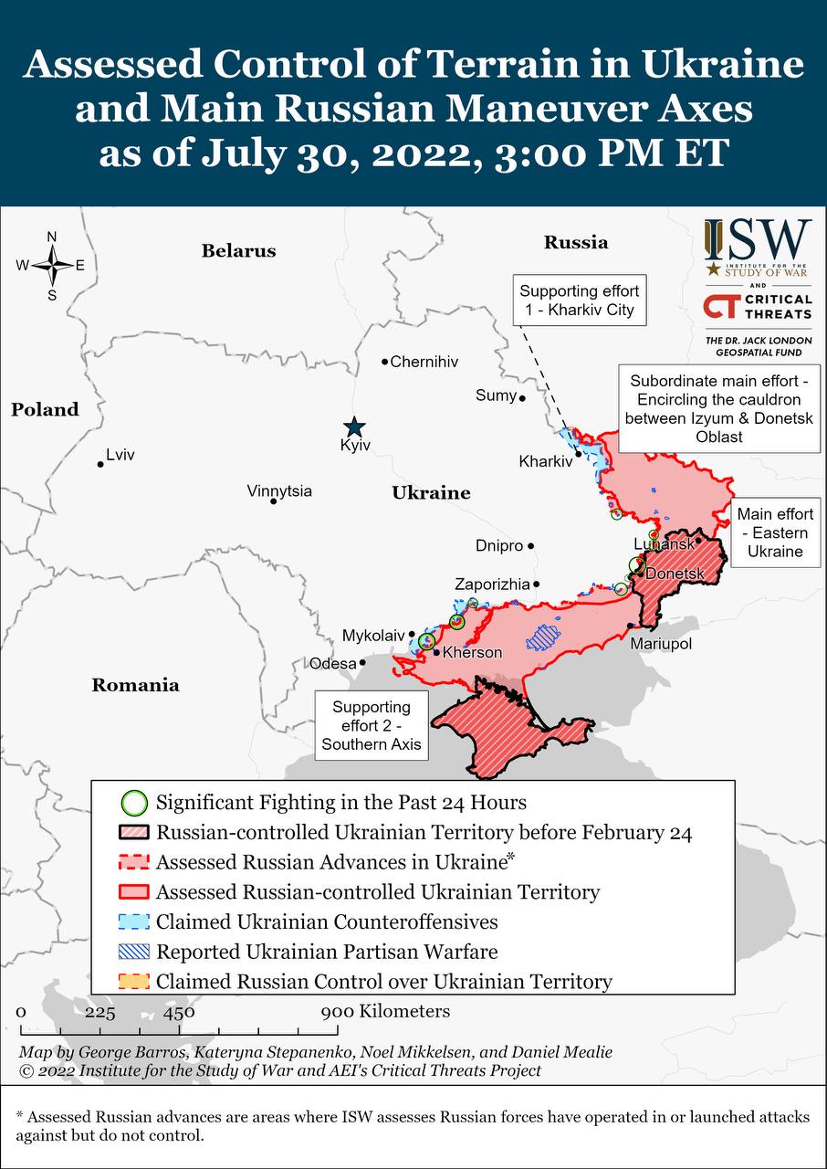 Карта боевых действий в Украине 31 июля Фото: www.understandingwar.org