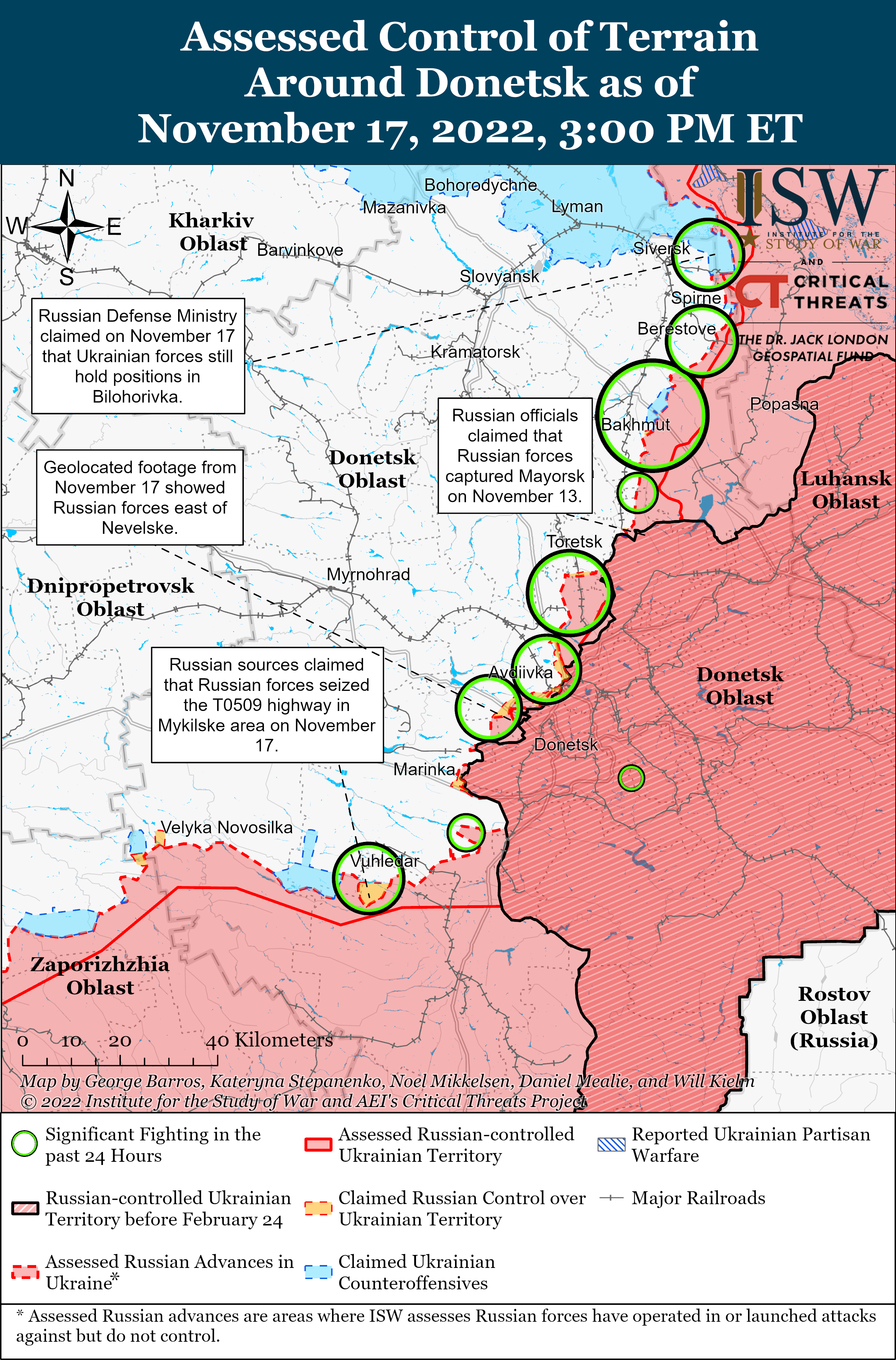 Карта боевых действий на Украине 18 ноября