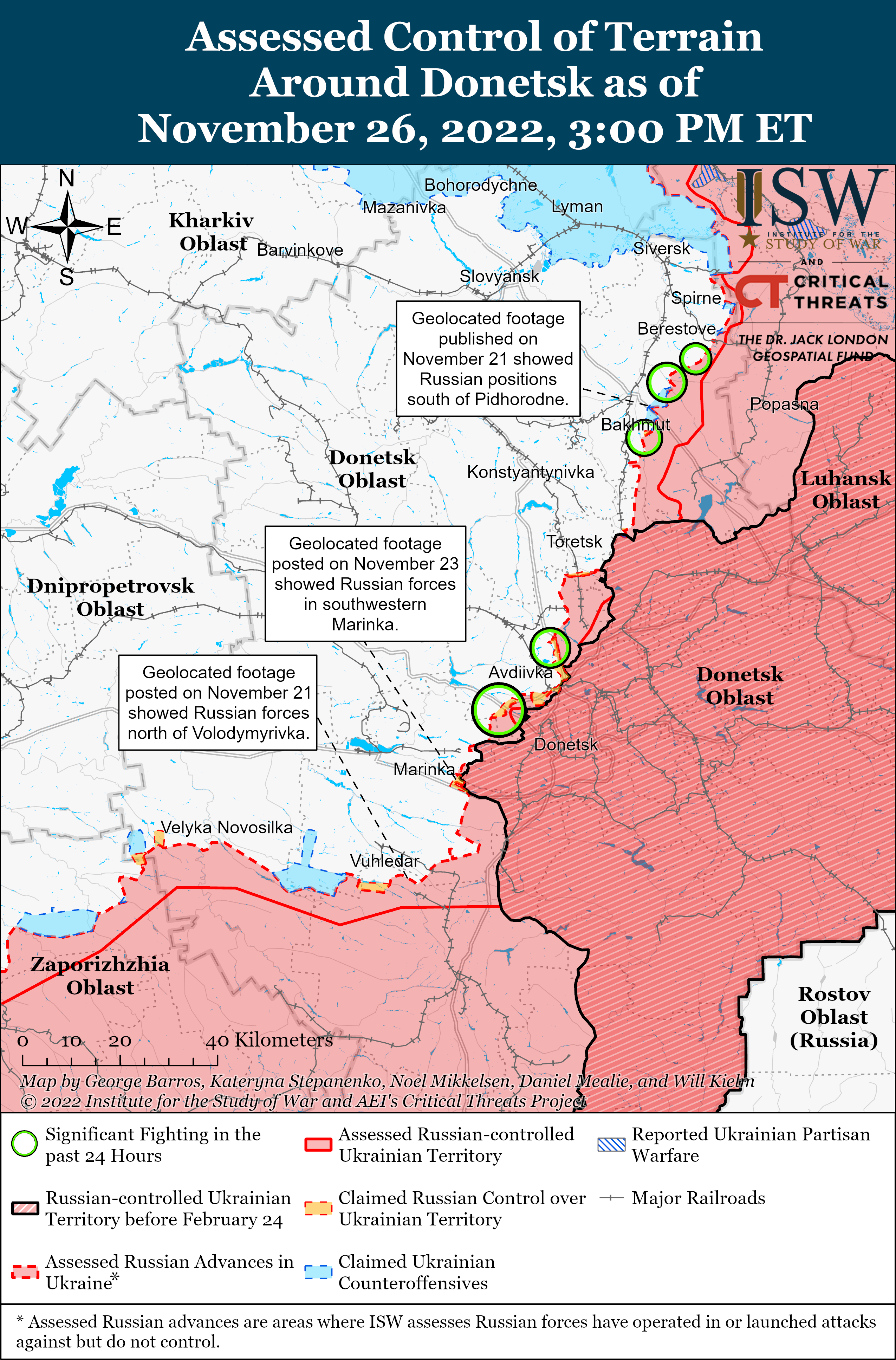 Карта боевых действий в Украине 27 ноября