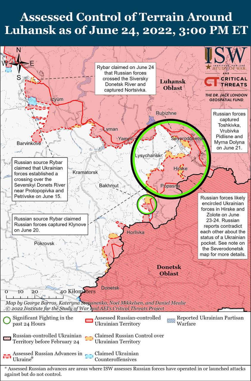 Карта боевых действий в Украине 25 июня