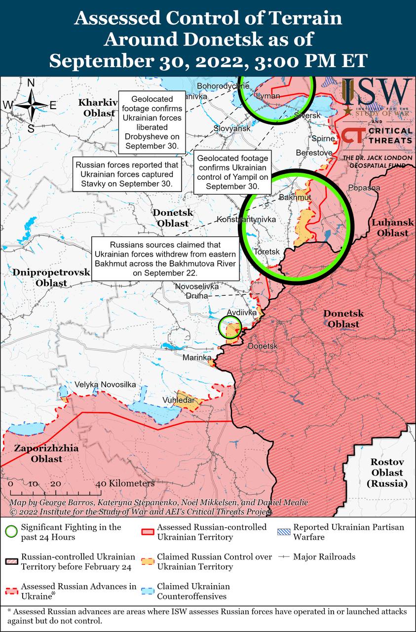 Карта боевых действий на Украине 1 октября.