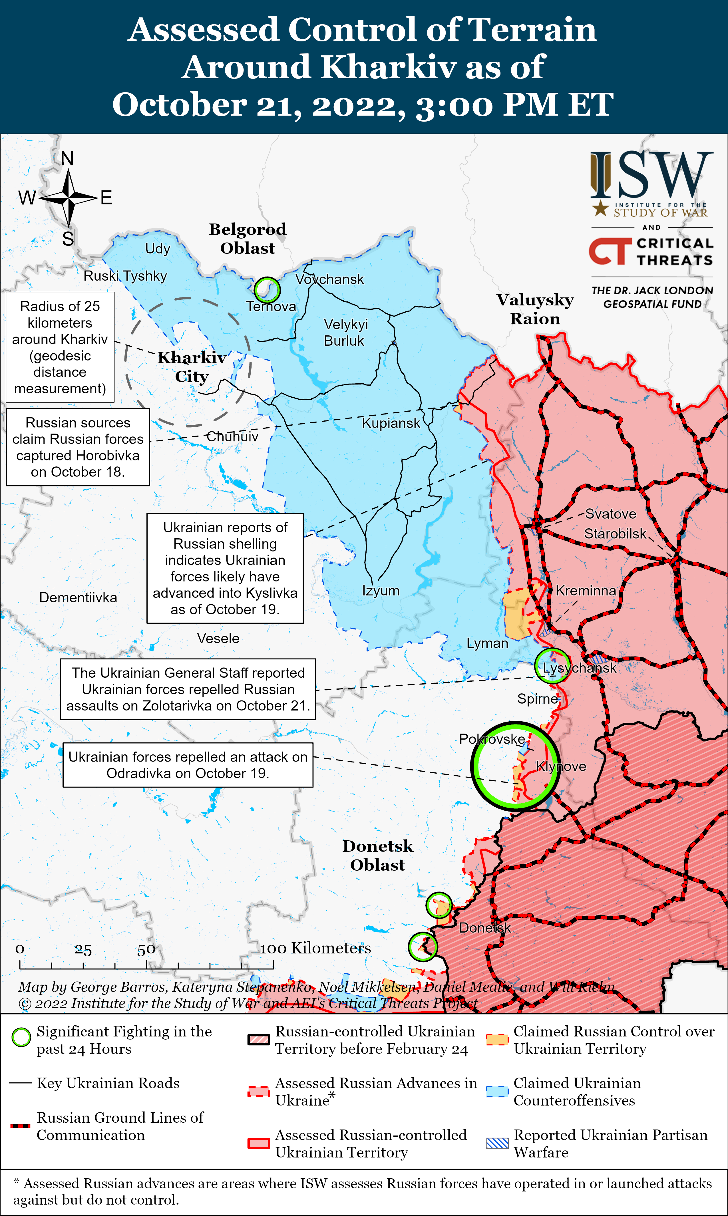Карта боевых действий в Украине 22 октября
