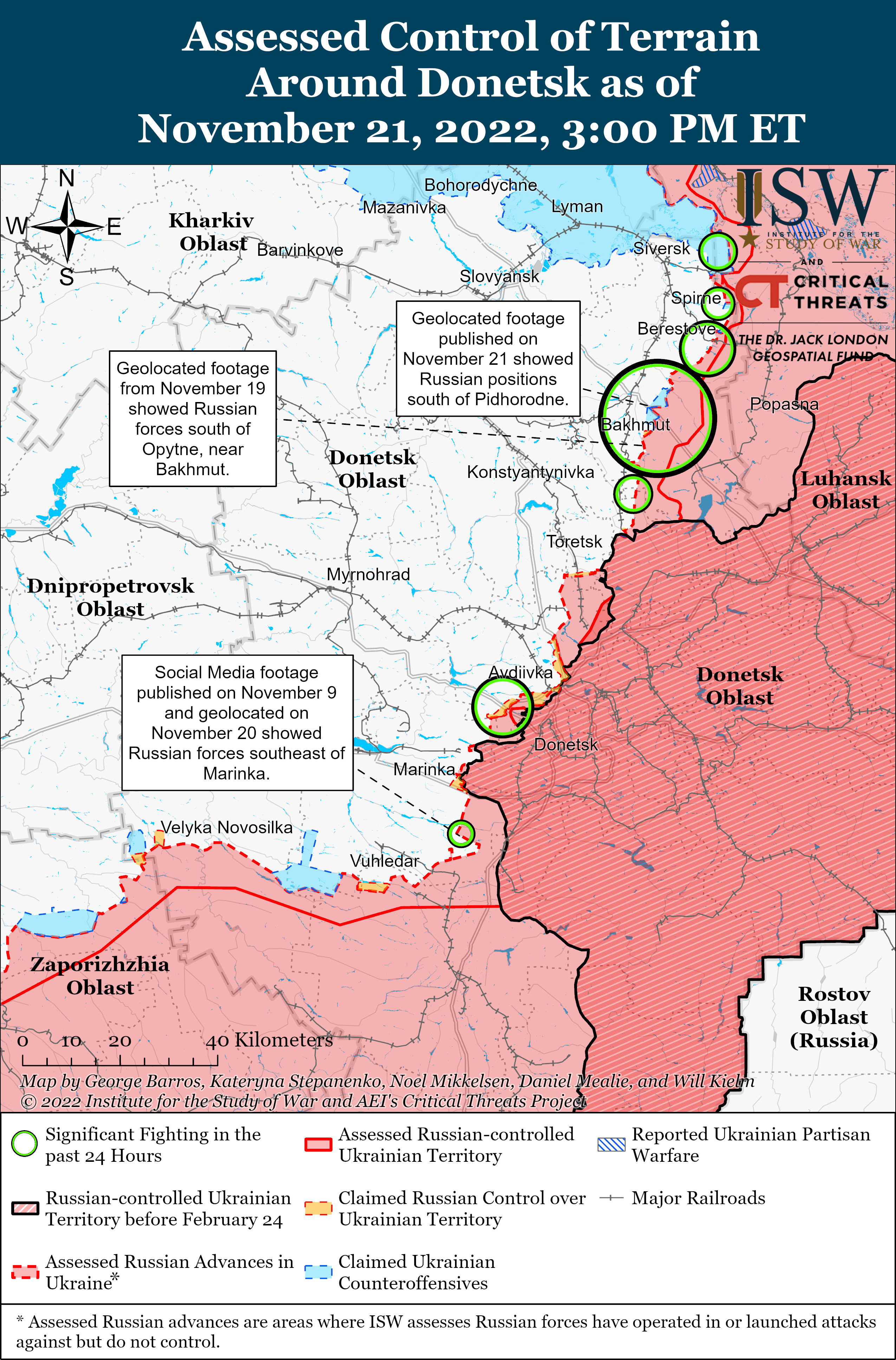 Карта боевых действий на Украине 22 ноября.