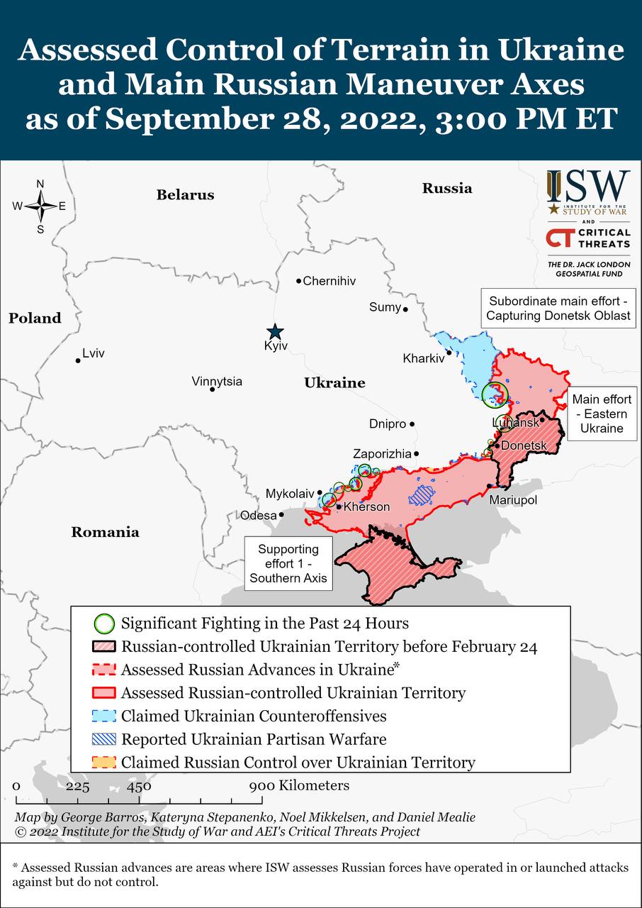 Карта боевых действий на Украине 29 сентября.