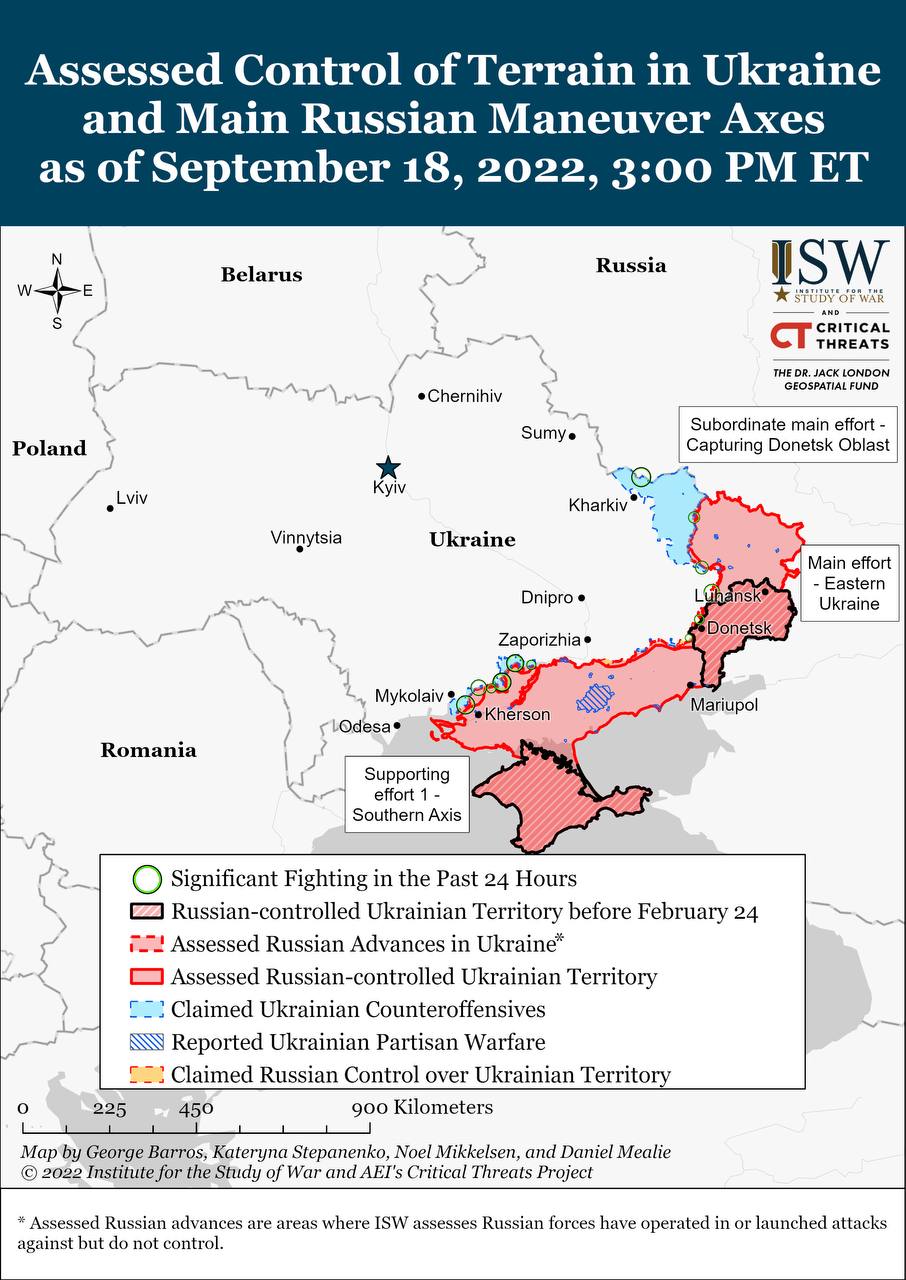 Карта боевых действий на Украине 19 сентября.