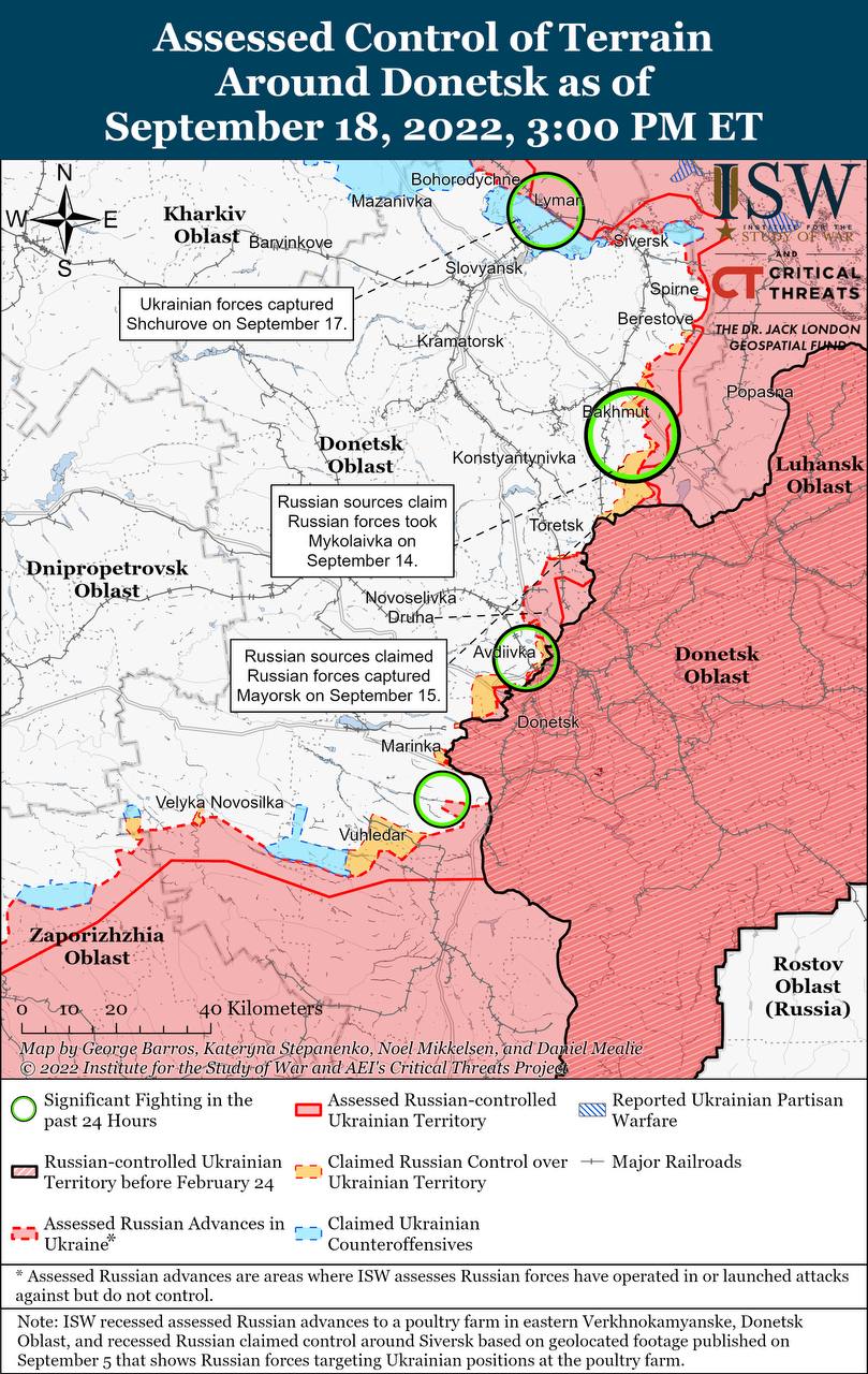 Карта боевых действий на Украине 19 сентября.