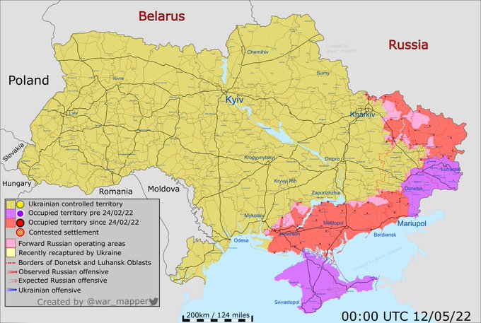 Карта боевых действий в Украине 12 мая.