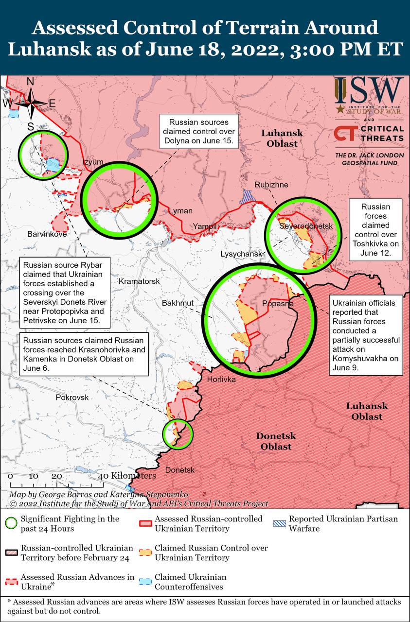 Карта боевых действий на Украине 19 июня.