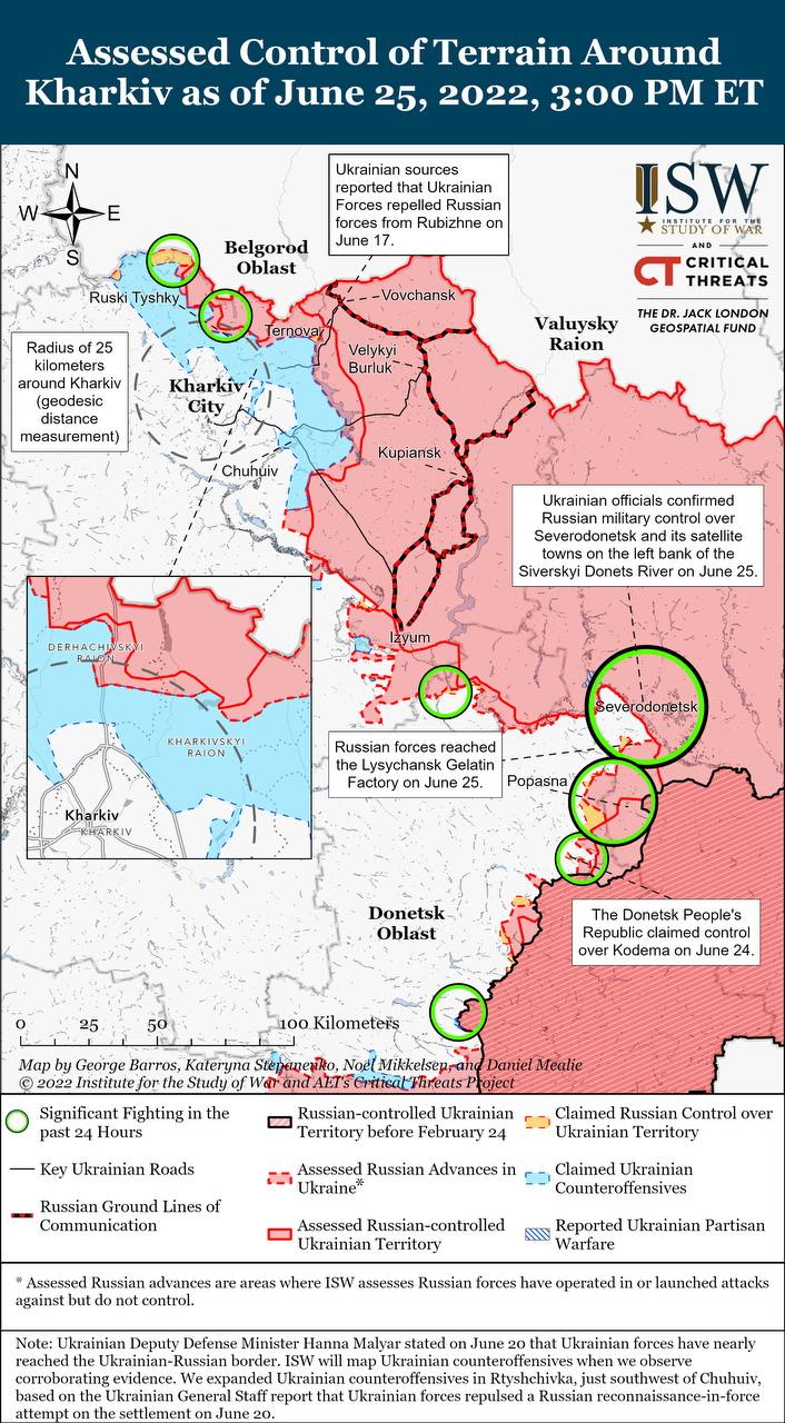 Карта боевых действий в Украине 26 июня