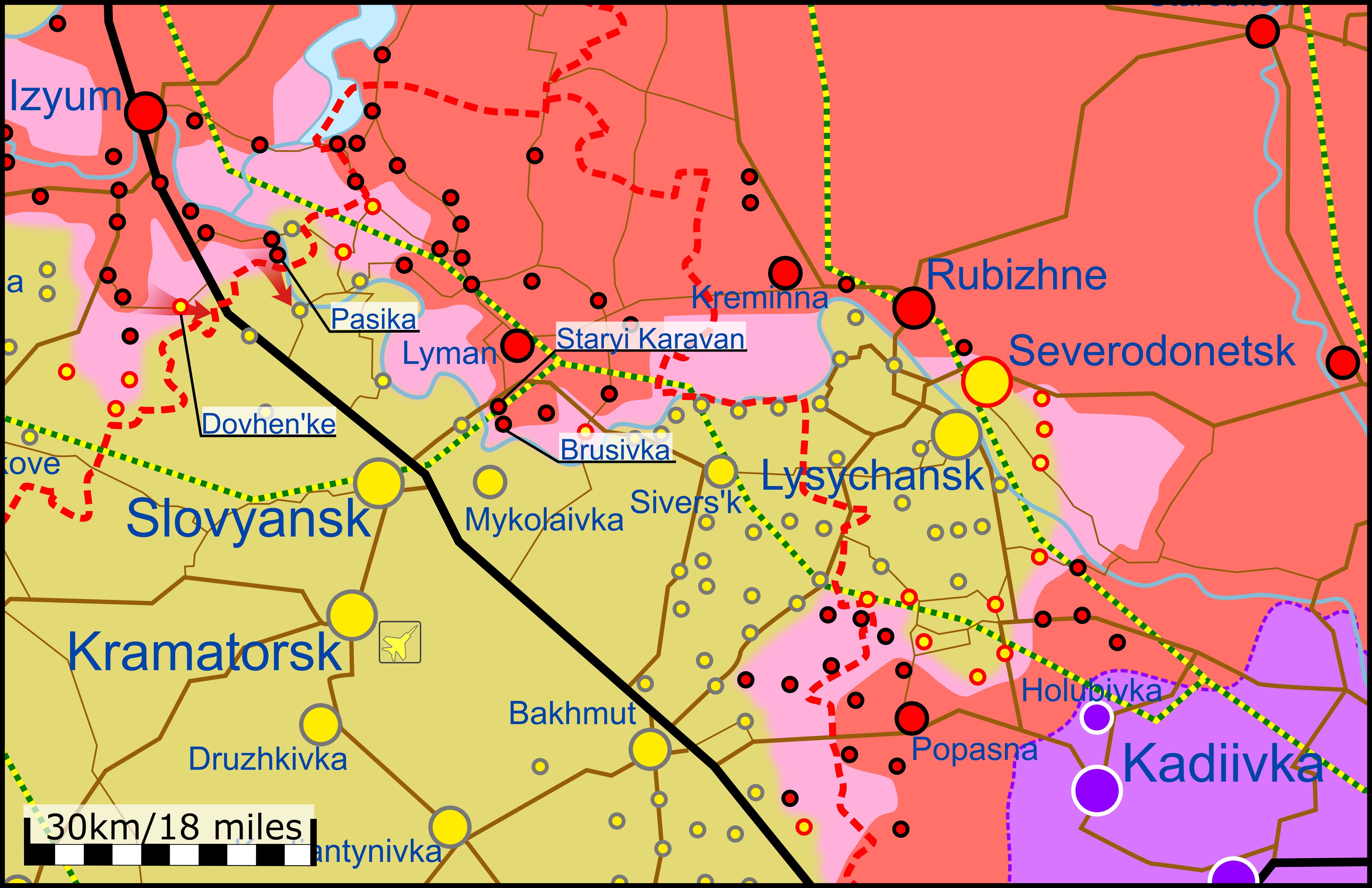 Карта боевых действий в Украине 5 июня.