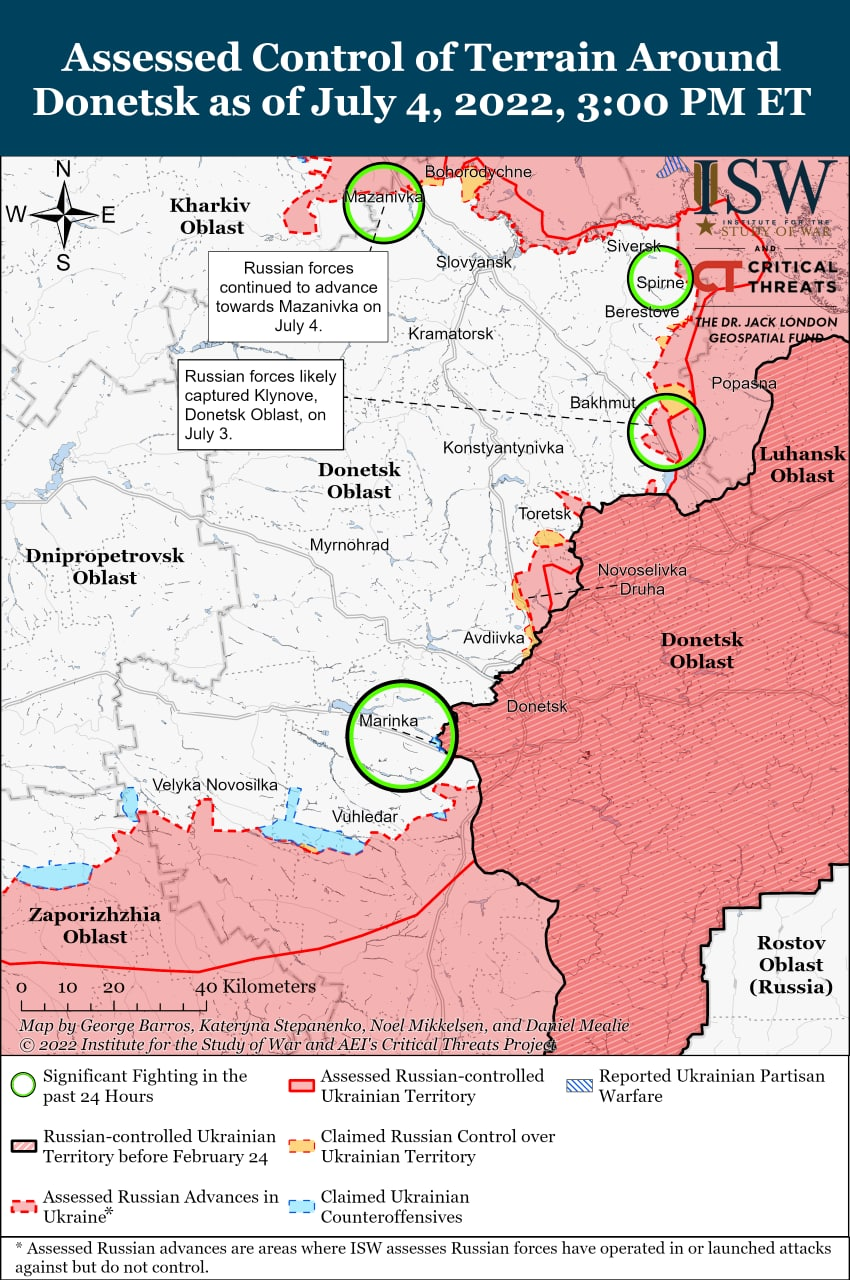 Карта боевых действий на Украине 5 июля.