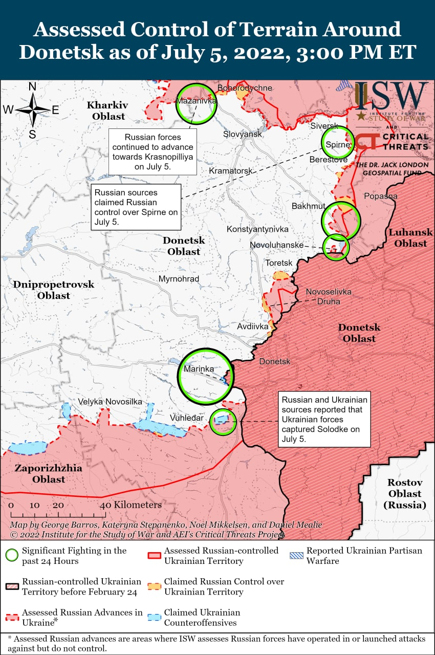 Карта боевых действий на Украине 6 июля.