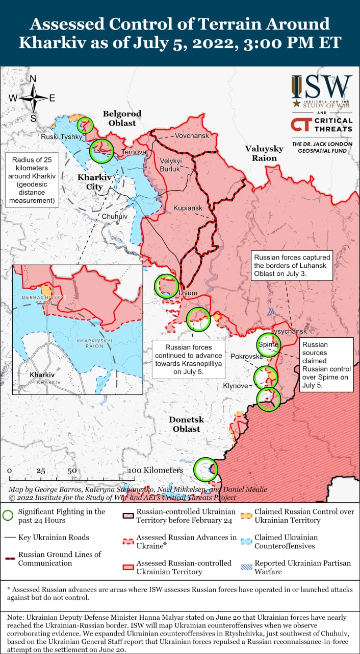 Карта боевых действий на Украине 6 июля.