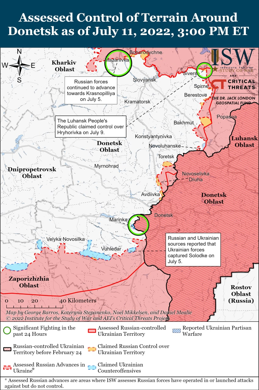 Карта боевых действий в Украине 12 июля.