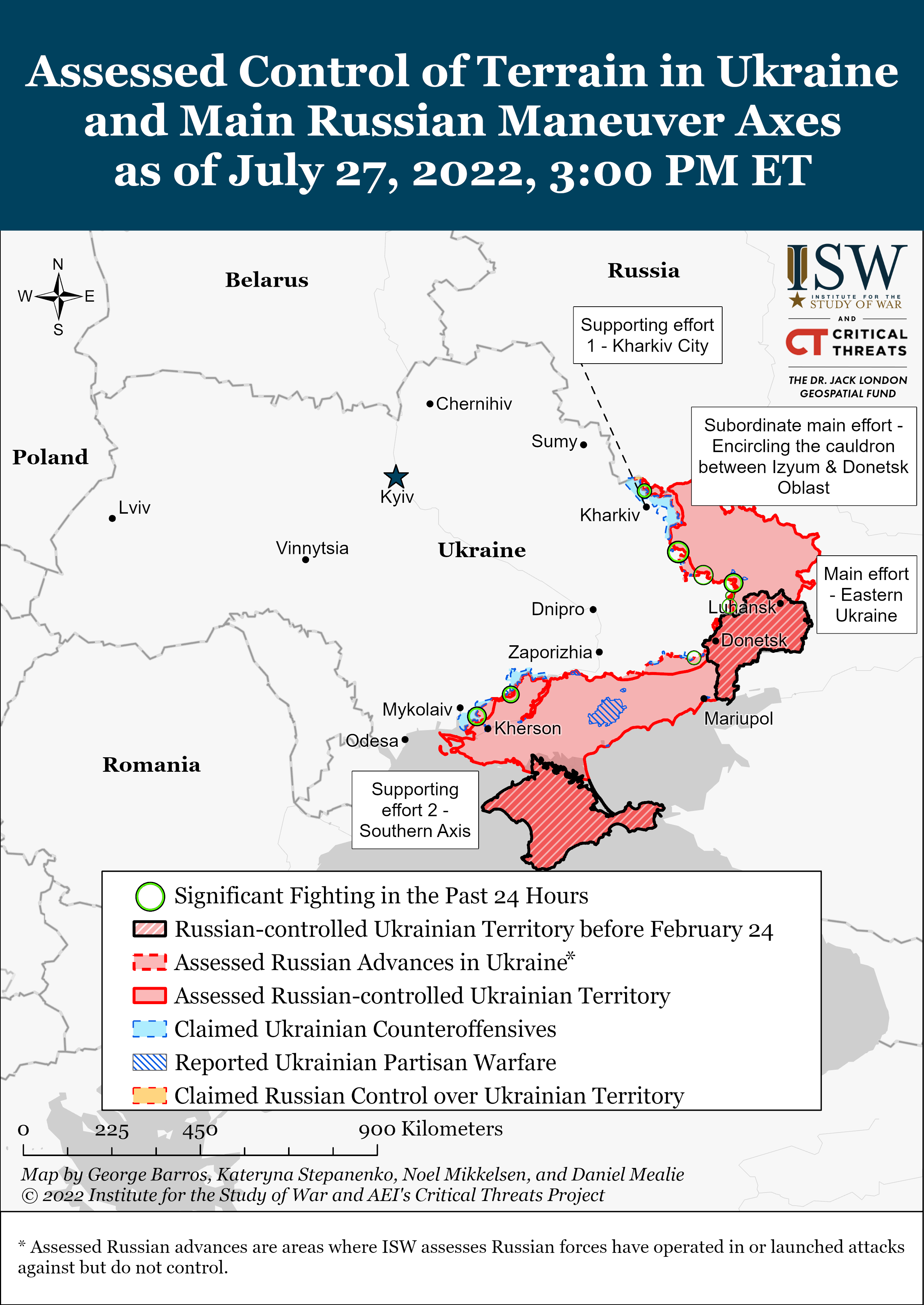 Карта боевых действий на Украине 28 июля.