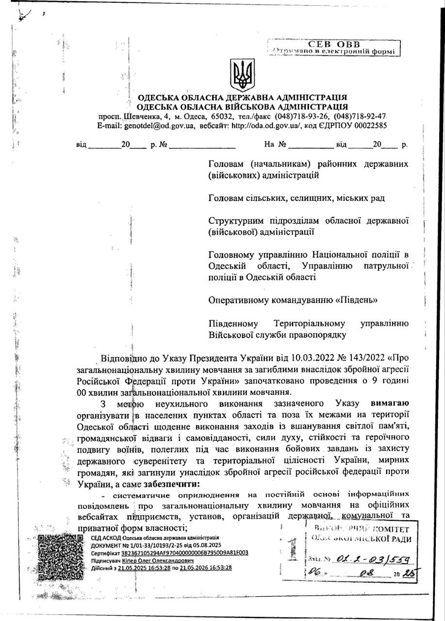 Розпорядження Олега Кіпера.