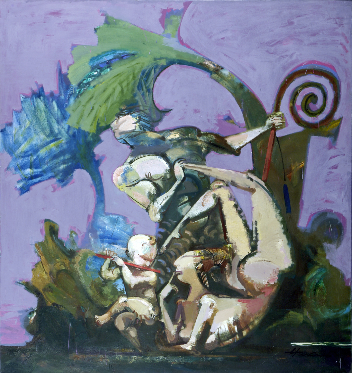 Василий Рябченко. "Метод искушения". Из серии "Игры с персонажами", 180 х 170 см, холст, масло, 1990 год