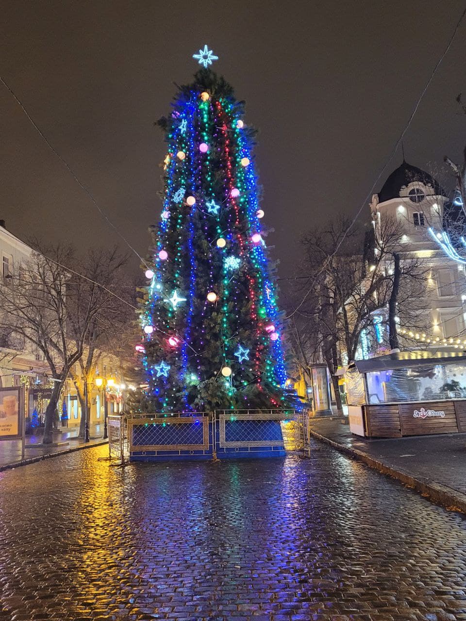 На Дерибасовской зажгли гирлянду елке.