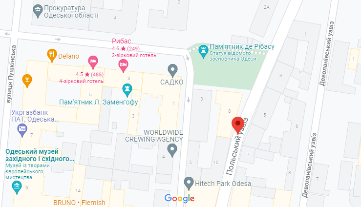 Польский спуск на карте Одессы.