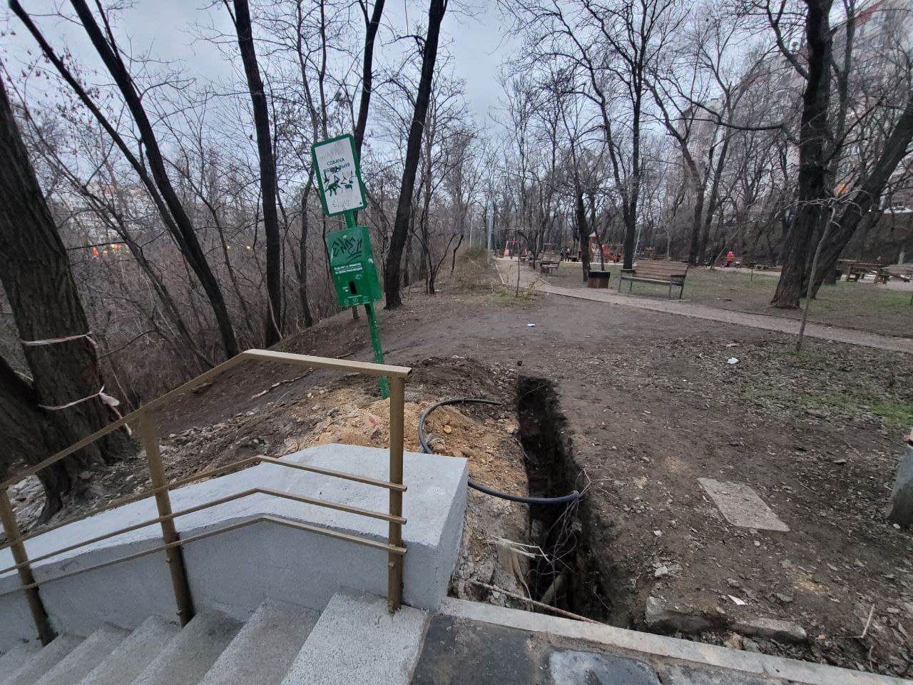 Рядом с "уборной" для животных в Курсантском сквере красуется яма.