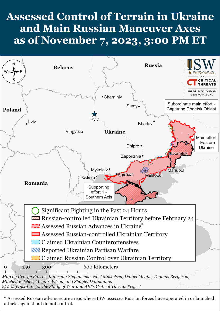 Карта боевых действий на Украине 8 ноября.