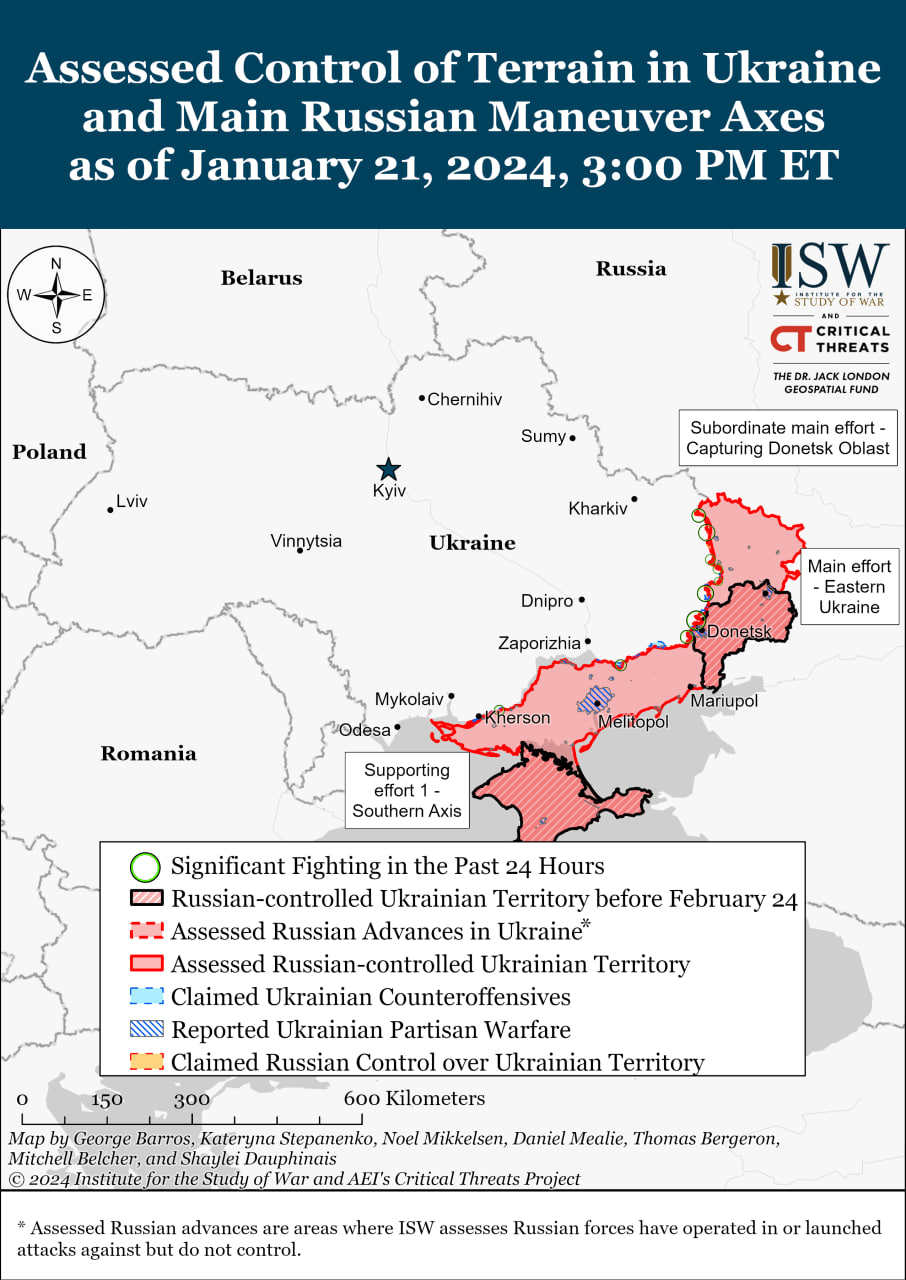 Карта боевых действий на Украине 22 января.