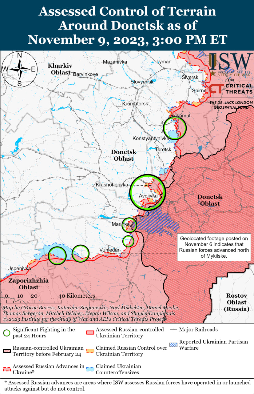 Карта боевых действий на Украине 10 ноября.
